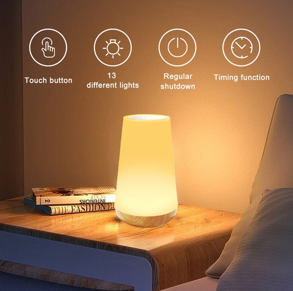 Lampe de chevet tactile en bois - Design artisanal et intuitive